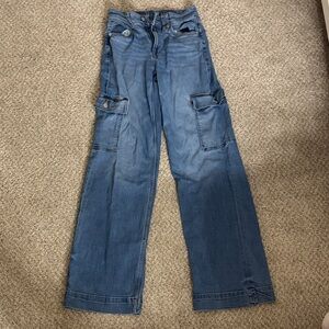 American Eagle Outfitters Blue Flare Cargo Jeans